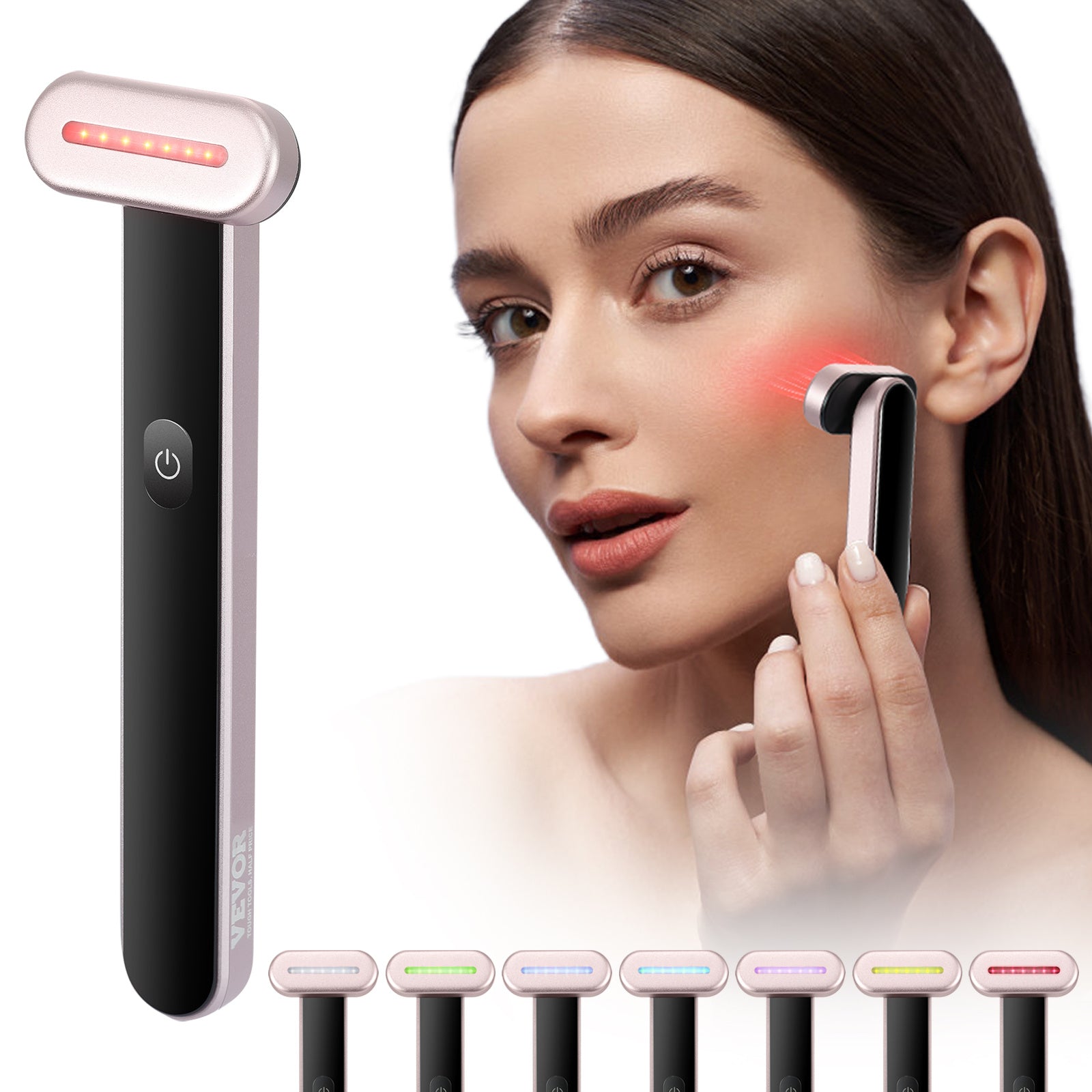 VEVOR Red Light Therapy Wand - 7-in-1 LED Facial Device with Heat, Microcurrent & Massage