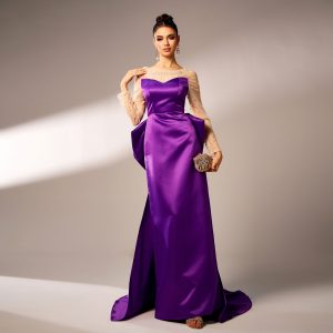 Round Neck Party Beaded Big Bow Evening Dress